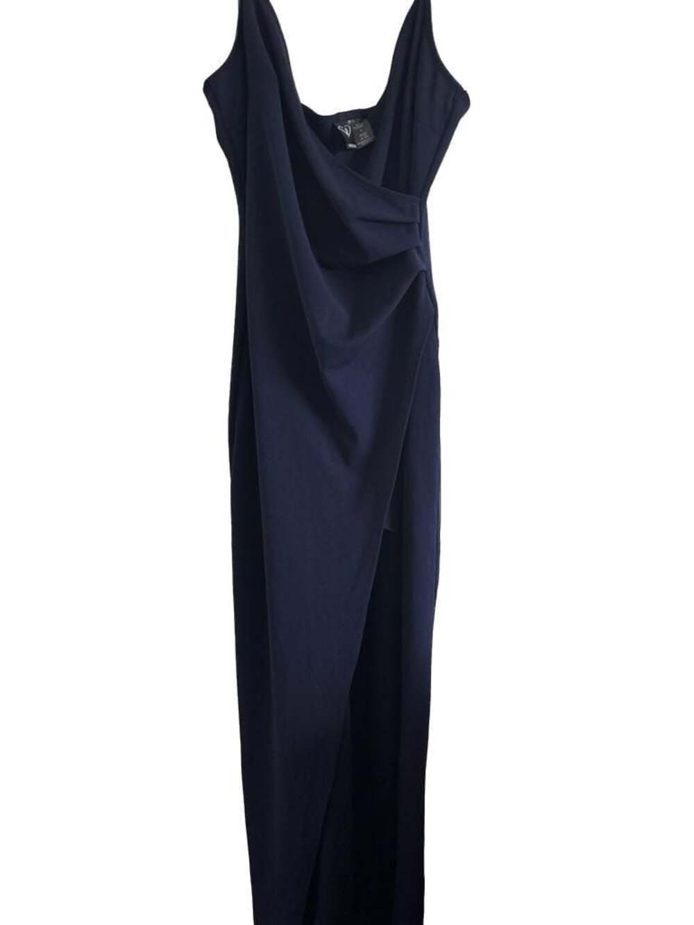 Windsor Navy Blue Drape Front High Slit Maxi Dress Size S